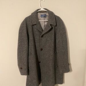 Vintage Pendleton Wool Overcoat - Grey Herringbone Tweed - Made in USA - Size 44
